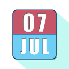 july 7th. Day 7 of month,Simple calendar icon on white background. Planning. Time management. Set of calendar icons for web design. summer month, day of the year concept