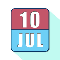 july 10th. Day 10 of month,Simple calendar icon on white background. Planning. Time management. Set of calendar icons for web design. summer month, day of the year concept