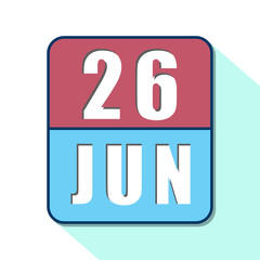 june 26th. Day 26 of month,Simple calendar icon on white background. Planning. Time management. Set of calendar icons for web design. summer month, day of the year concept