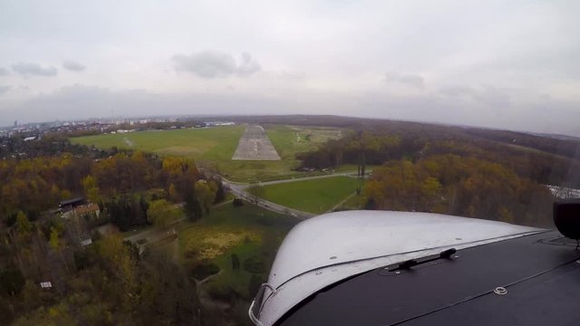 Cessna landing at the airport. VFR flight. FLying in Poland