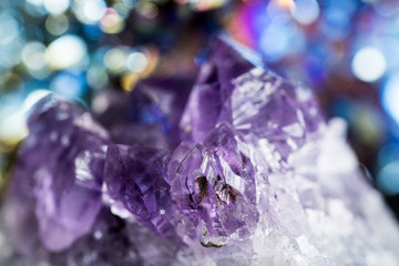 Geology of beauty. Natural healing wild jewels. Texture of gemstone lilac Amethyst closeup as a...