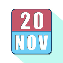 november 20th. Day 20 of month,Simple calendar icon on white background. Planning. Time management. Set of calendar icons for web design. autumn month, day of the year concept