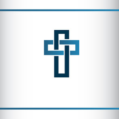 Fototapeta premium Modern christian cross. Abstract line christian cross. Vector illustration. Blue and silver color. Logo design template.
