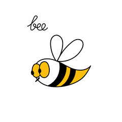 Cute doodle bee. Vector hand drawn illustration. Black and white