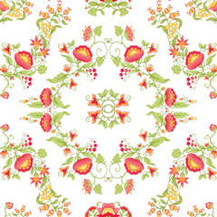 Tradition mughal motif, fantasy flowers in retro, vintage style. Seamless pattern, background. Vector illustration. Isolated on white background..