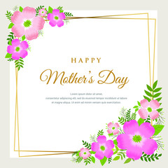 Elegant Happy mother's day design with flowers background and gold frame