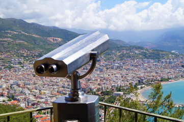 Binocular for tourist on the top of mountain in Alanya, Turkey