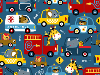 naadloze patroon van voertuigen cartoon met grappige chauffeurs