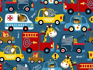  naadloze patroon van voertuigen cartoon met grappige chauffeurs © Bhonard21