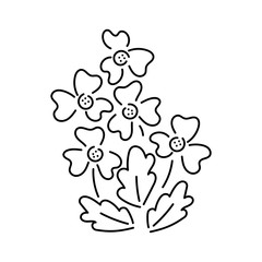 Small bouquets of simple flowers and twigs with leaves. Minimal retro design. . Element for design of cards, invitations and other