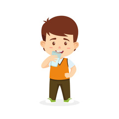 Boy kids drink milk vector cartoon illustration
