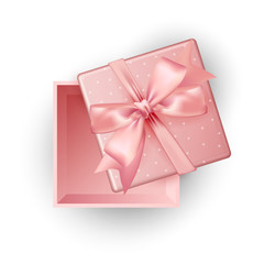 Opened gift box top view white background, vector illustration.