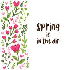 Cute colorful floral collection with hand drawn leaves and flowers in doodle style, can be used for spring or summer botanical design for invitation, wedding or greeting cards