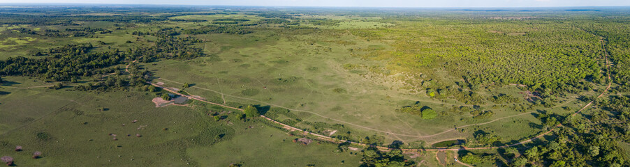 Aerial view Panorama of typical rural landscape in Pantanal wetlands, Mato Grosso, Brazil