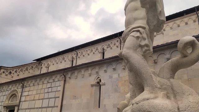 Carrara, Tuscany: tilting footage of the Neptune sculpture in Duomo square made by the world famous sculptor Baccio Bandinelli