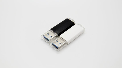 White and Black USB Memory on Isolated Background