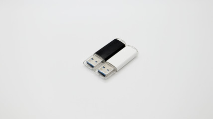 White and Black USB Memory on Isolated Background