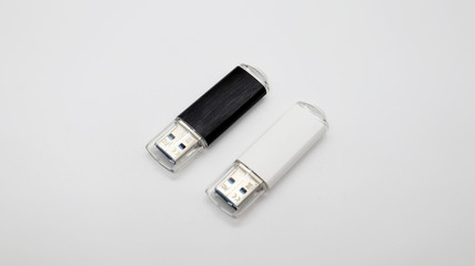 White and Black USB Memory on Isolated Background