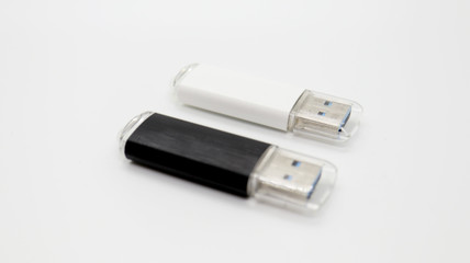 White and Black USB Memory on Isolated Background