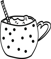 cup of tea or hot cocoa Single hand drawn elements New Year greeting cards, posters, stickers and seasonal design. Isolated on white background. Doodle vector illustration