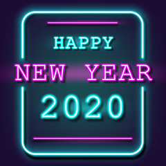 Naklejka na ściany i meble happy new year 2020 neon light background. vector illustration.