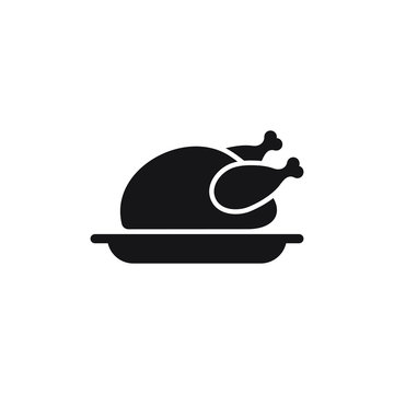 Chicken Icon. Chicken Dish Vector. Chicken Vector. Chicken On Plate Vector.