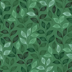 Wallpaper murals Tea Wrapping tea leaves pattern seamless vector illustration.