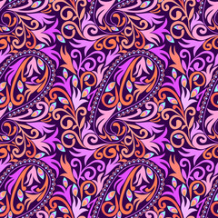 Seamless colorful classical pattern with paisley. Traditional bright ethnic ornament. Vector print. Use for wallpaper, pattern fills,textile design.