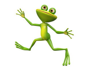 3D Illustration Funny Stupid Frog Jumping
