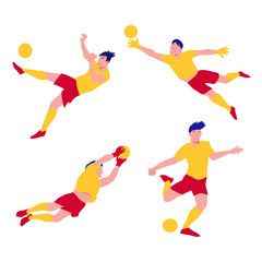 Football players set. Man in uniform football team. The people in dynamic poses. Cartoon flat vector illustration. Isolated object.