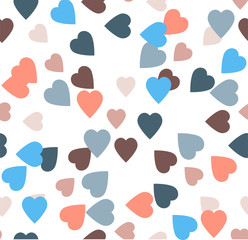 Naklejka na ściany i meble Multi-colored hearts - blue, pink, gray. Simple seamless vector pattern on a white background.