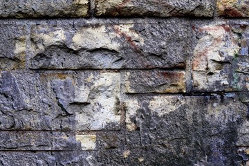 Detailed close up view on aged and weathered concrete walls with cracks in high resolution