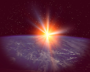 Sunrise on the planet earth. The elements of this image furnished by NASA.