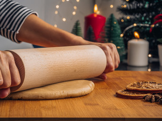 Roll out the cookies dough with a rolling pin. Home Pastry preparation on Christmas time. traditional Christmas cookies with cinnamon and spice 5
