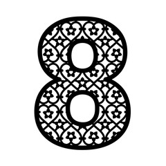 Number 8 for laser cutting. Numeral character eight. Decor font for paper or die cut. Numeric date template. Vector letter for invitation, baby shower, birthday card, scrapbooking, wedding.
