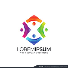 Modern people logo gather with abstract style. Vector illustration.