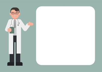Fototapeta premium man doctor with speech balloon.Flat cartoon style vector illustration.