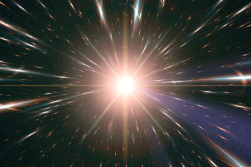 Light stripes. Sunburst in galaxy. Hyper jump. The elements of this image furnished by NASA.
