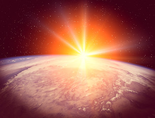 Sunrise on the planet earth. The elements of this image furnished by NASA.