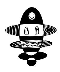 Tattoo art in modern style. Universe concept. Minimalistic tattoo printing design. Hippie space label.