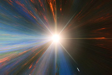 Light stripes. Sunburst in galaxy. Hyper jump. The elements of this image furnished by NASA.