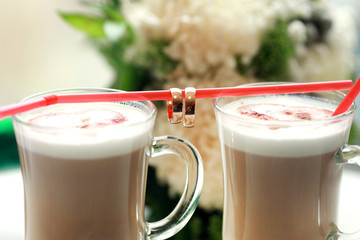 Bride and groom's Coffee time, coffee break.