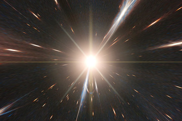 Light stripes. Sunburst in galaxy. Hyper jump. The elements of this image furnished by NASA.