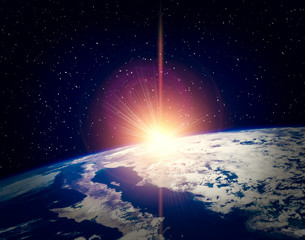 Sunrise, view from space. The elements of this image furnished by NASA.