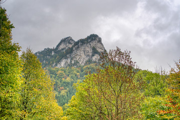 Maly Rozsutec colored in autumn colors with cloudy sky, slovakia mala fatra