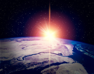 Sunrise, view from space. The elements of this image furnished by NASA.