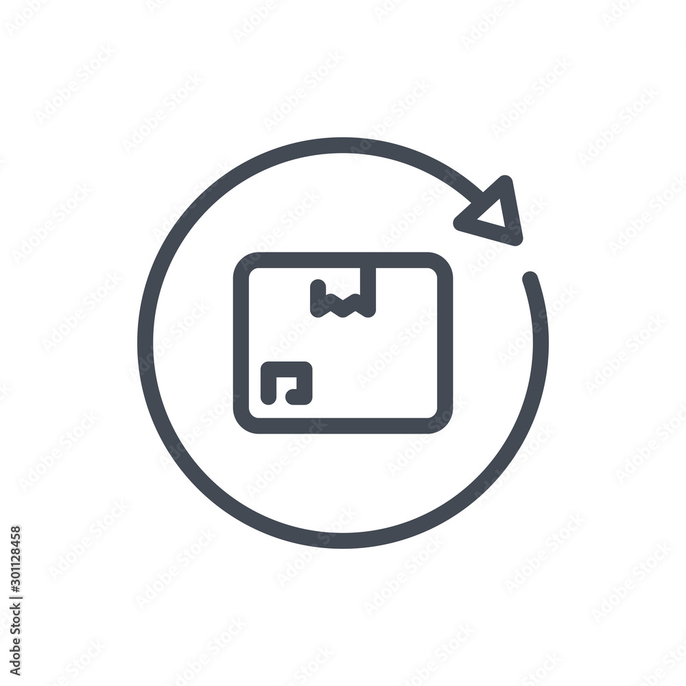 Poster update delivery status line icon. return delivery box vector outline sign.