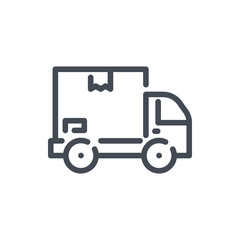 Truck with box line icon. Fast delivery van vector outline sign.