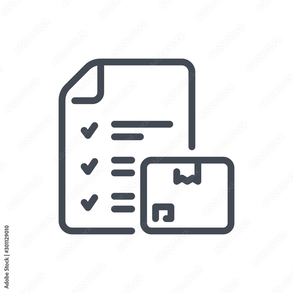 Poster checklist with box line icon. delivery plan and shipping status vector outline sign.