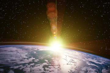 Highly detailed epic sunrise from space. The elements of this im